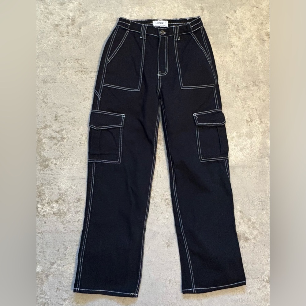 Ardene Cargo Utility Denim Wide Leg High Waist 90s Skater Jeans Size Small - Picture 4 of 14